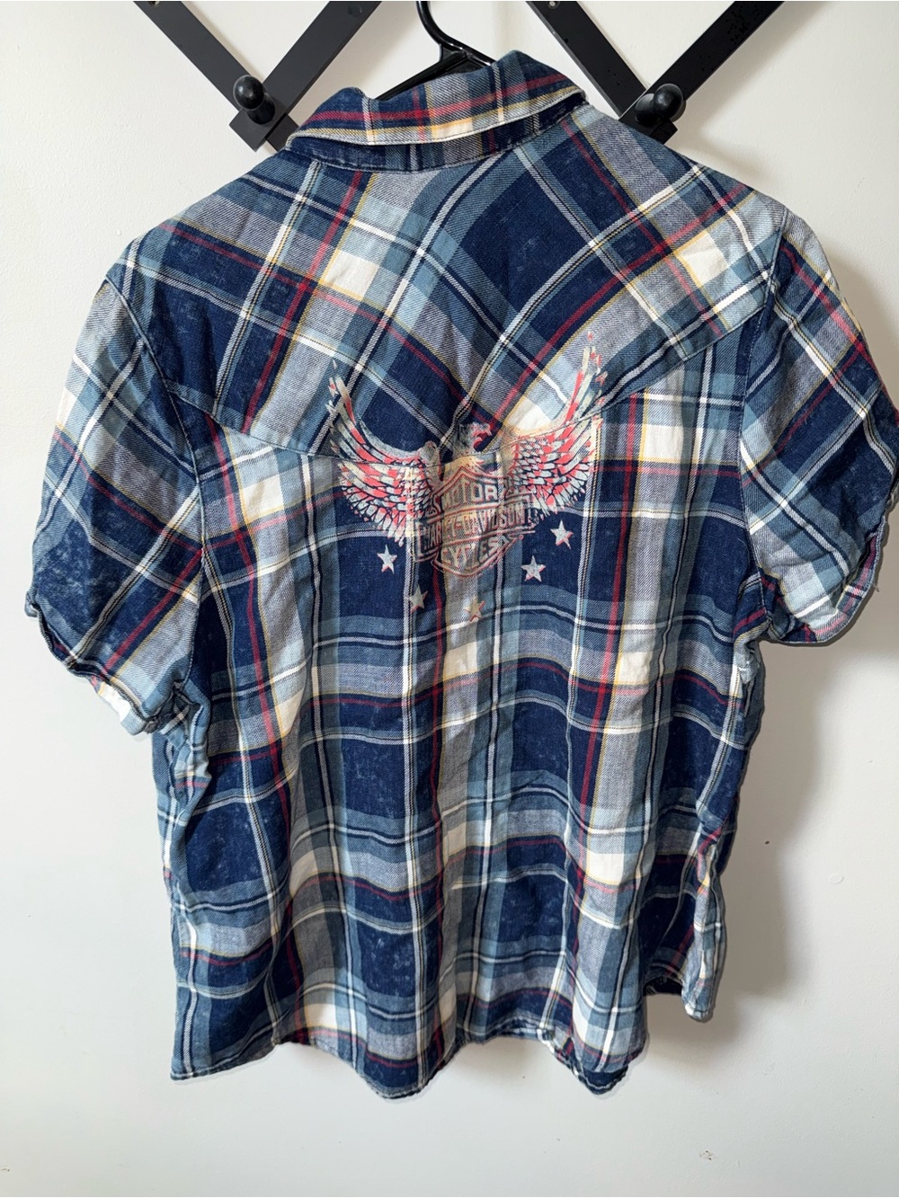 Harley-Davidson Plaid Flannel Button-Up Short Sleeve Pockets W